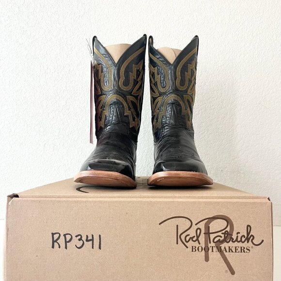 Rod Patrick Mens Cowboy Boots Size 15.5A Black Calf Leather Square Toe Western - Picture 11 of 12